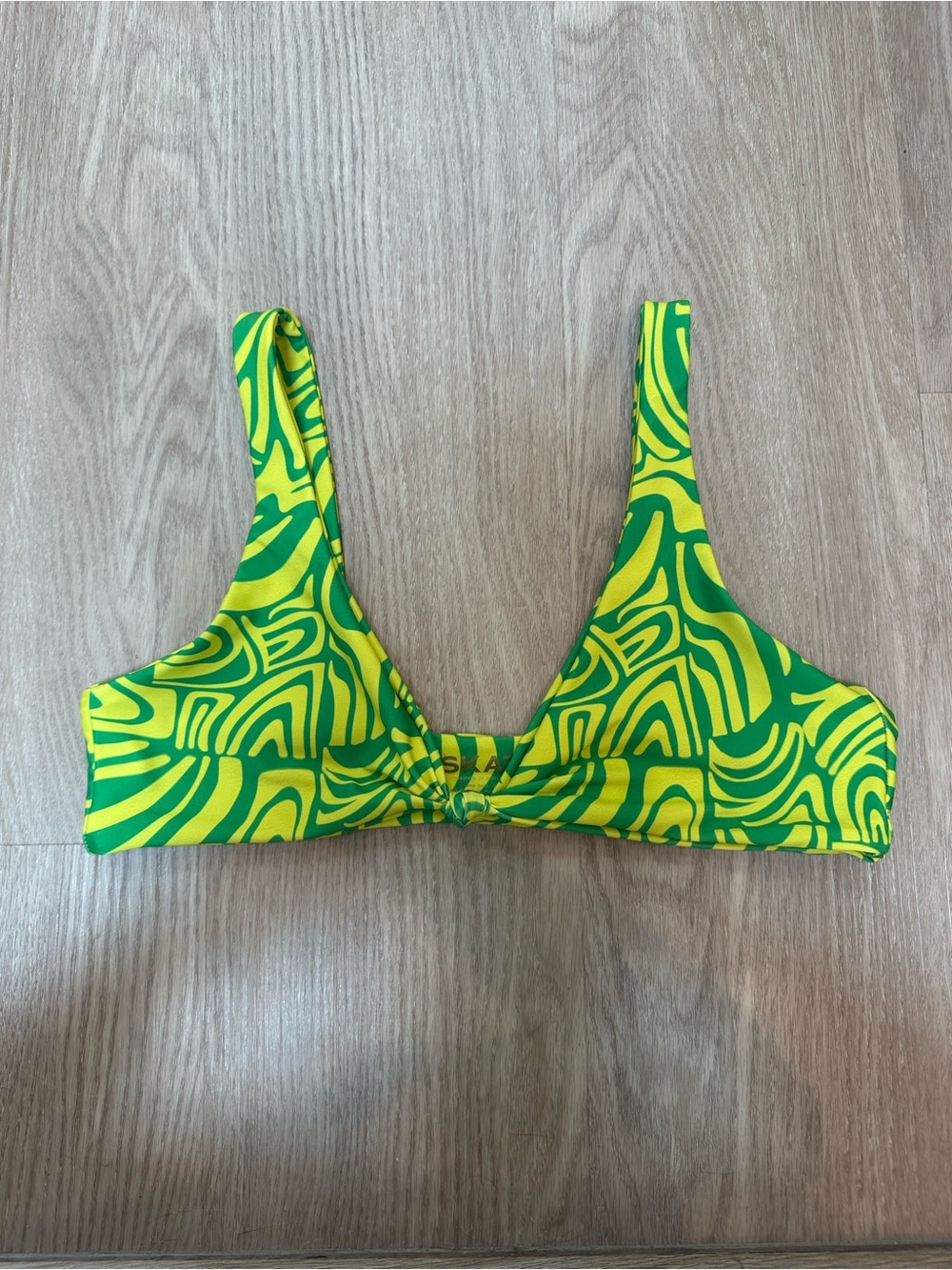 Skatie Neon Green and Yellow Swirl Penny Bikini Top